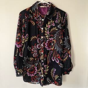 Soft Surroundings Velvet Paisley Long Sleeve Button Down Shirt Size XS